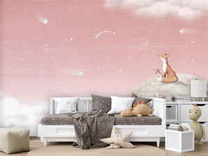 Fox on the Moon – Pink, letër murale me dhelpër dhe hënë, Couch