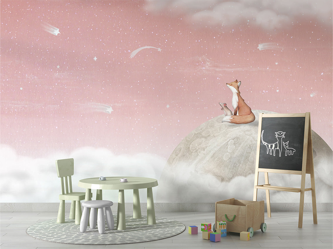 Fox on the Moon – Pink, letër murale me dhelpër dhe hënë, School board