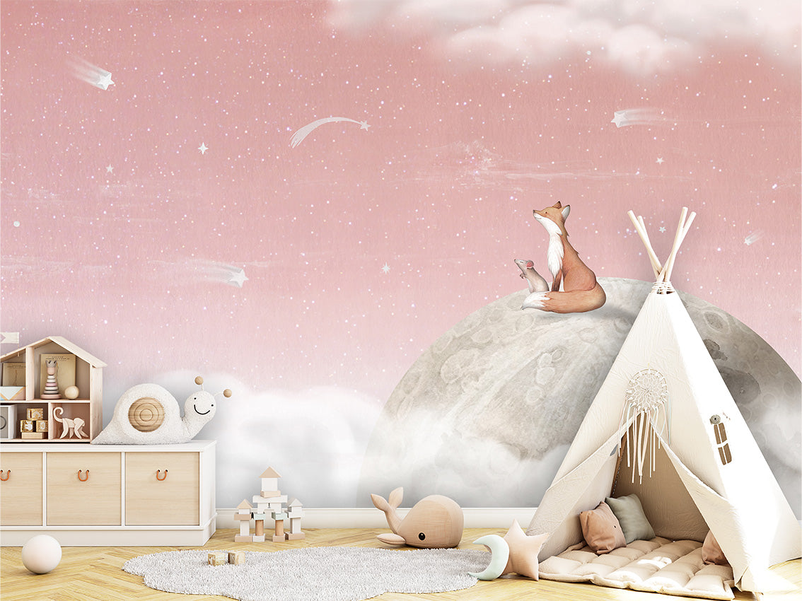 Fox on the Moon – Pink, letër murale me dhelpër dhe hënë, Tipi