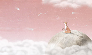 Fox on the Moon – Pink, letër murale me dhelpër dhe hënë, dizajni i plotë