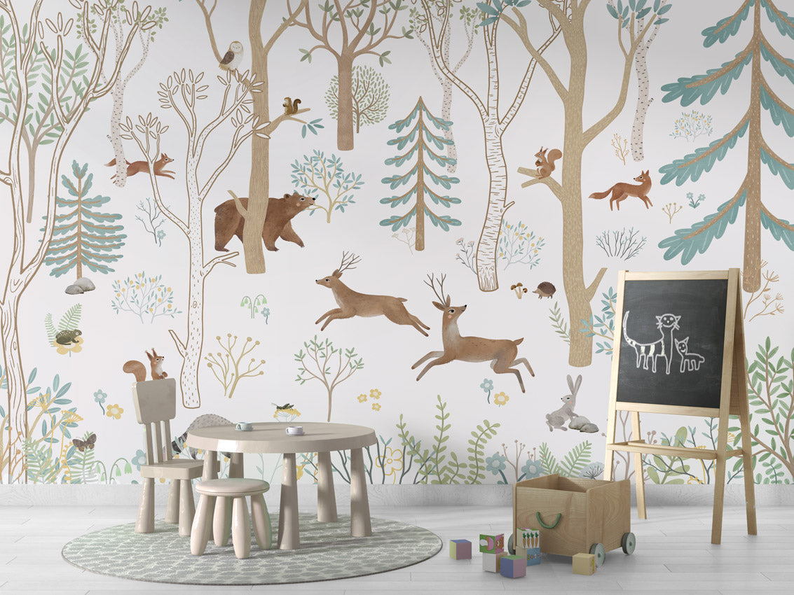 Frisky Forest – Blue, letër murale me kafshë pylli, School board
