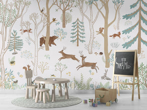 Frisky Forest – Blue, letër murale me kafshë pylli, School board