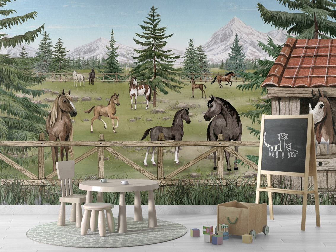 Horse Haven – letër murale me kuaj dhe male, School board