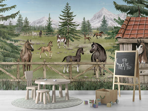 Horse Haven – letër murale me kuaj dhe male, School board
