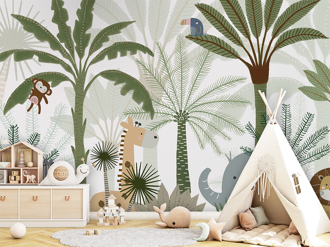 Jungle Joy – letër murale me kafshë safari dhe palma, Tipi