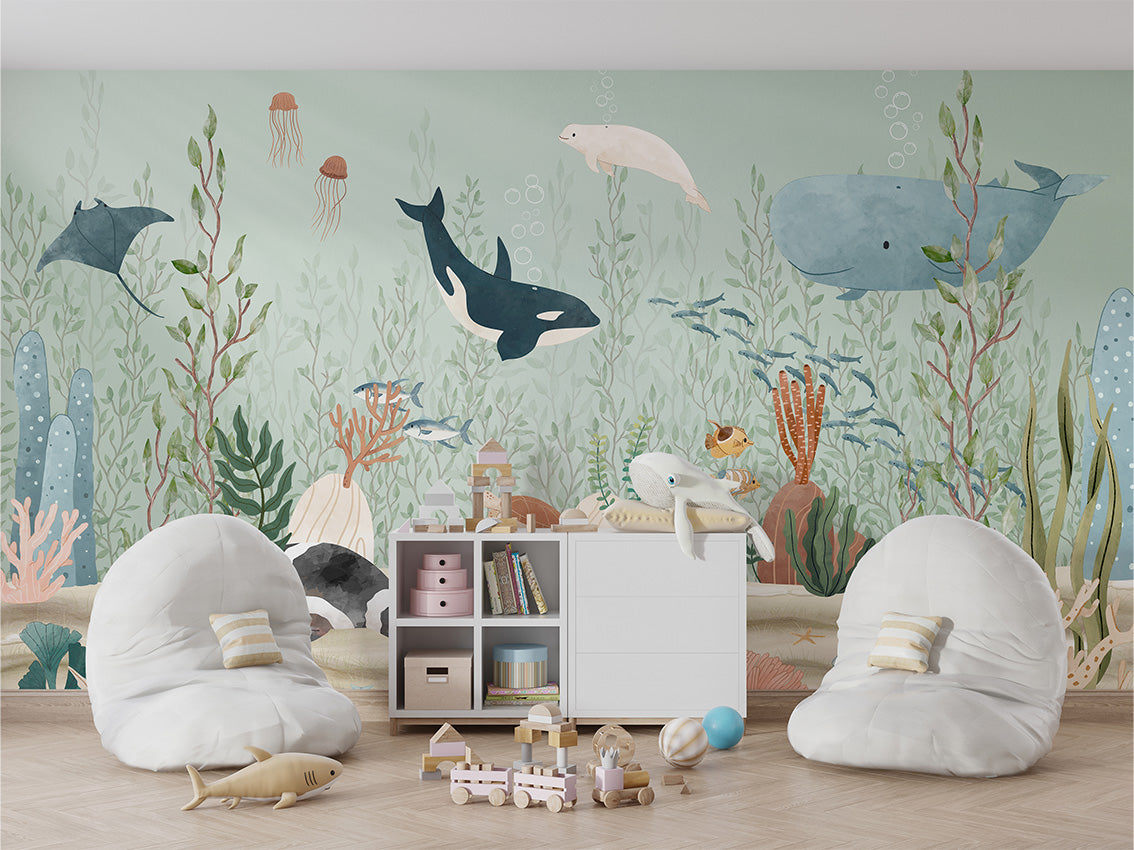 Kelp Forest – letër murale me kafshë deti dhe alga, Bean bags