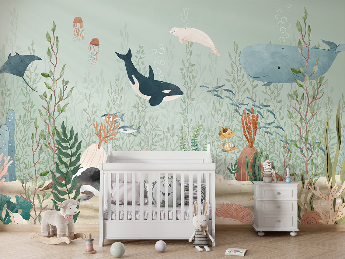 Kelp Forest – letër murale me kafshë deti dhe alga, Crib