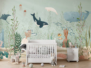 Kelp Forest – letër murale me kafshë deti dhe alga, Crib