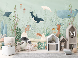 Kelp Forest – letër murale me kafshë deti dhe alga, House cabinets