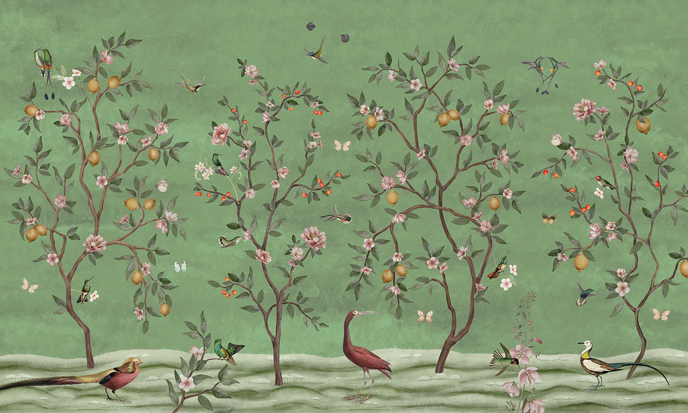 Lemon Tree Chinoiserie – Green, letër murale – dizajni i plotë për personalizim