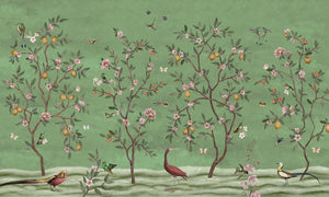 Lemon Tree Chinoiserie – Green, letër murale – dizajni i plotë për personalizim