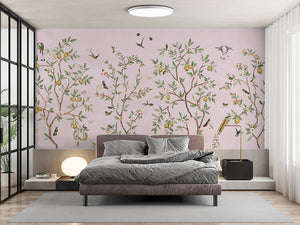 Lemon Tree Chinoiserie – Pink, letër murale në ambient – Bedroom 1