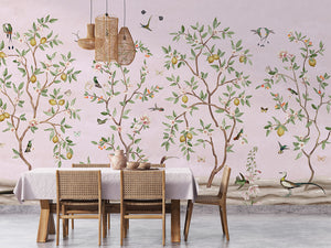 Lemon Tree Chinoiserie – Pink, letër murale në ambient – Dining room 1