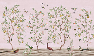 Lemon Tree Chinoiserie – Pink, letër murale – dizajni i plotë për personalizim