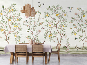 Lemon Tree Chinoiserie – White, letër murale në ambient – Dining room 1
