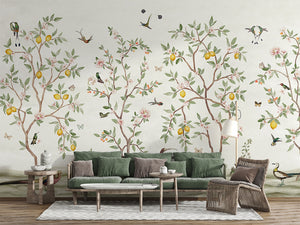 Lemon Tree Chinoiserie – White, letër murale në ambient – Living room 1