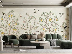 Lemon Tree Chinoiserie – White, letër murale në ambient – Living room 2