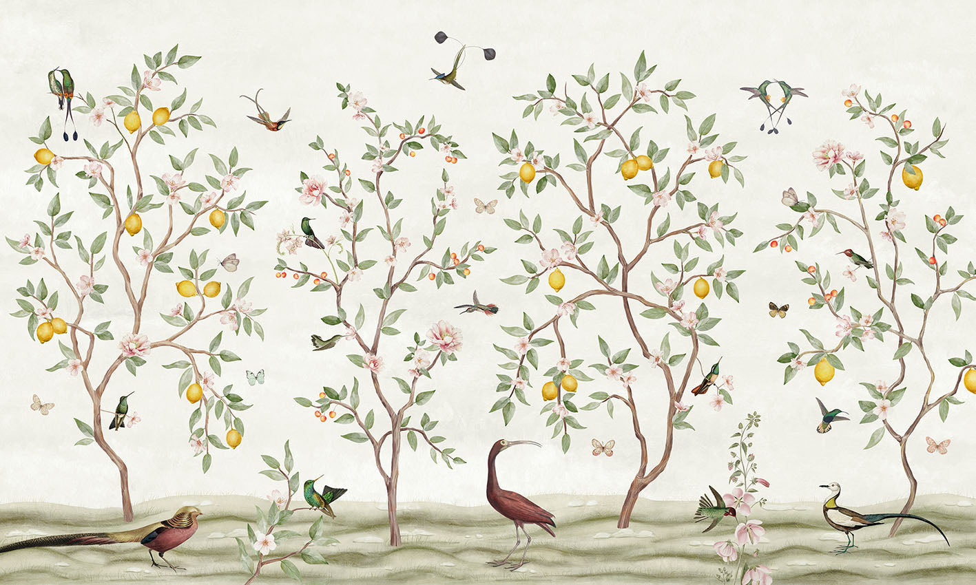Lemon Tree Chinoiserie – White, letër murale – dizajni i plotë për personalizim