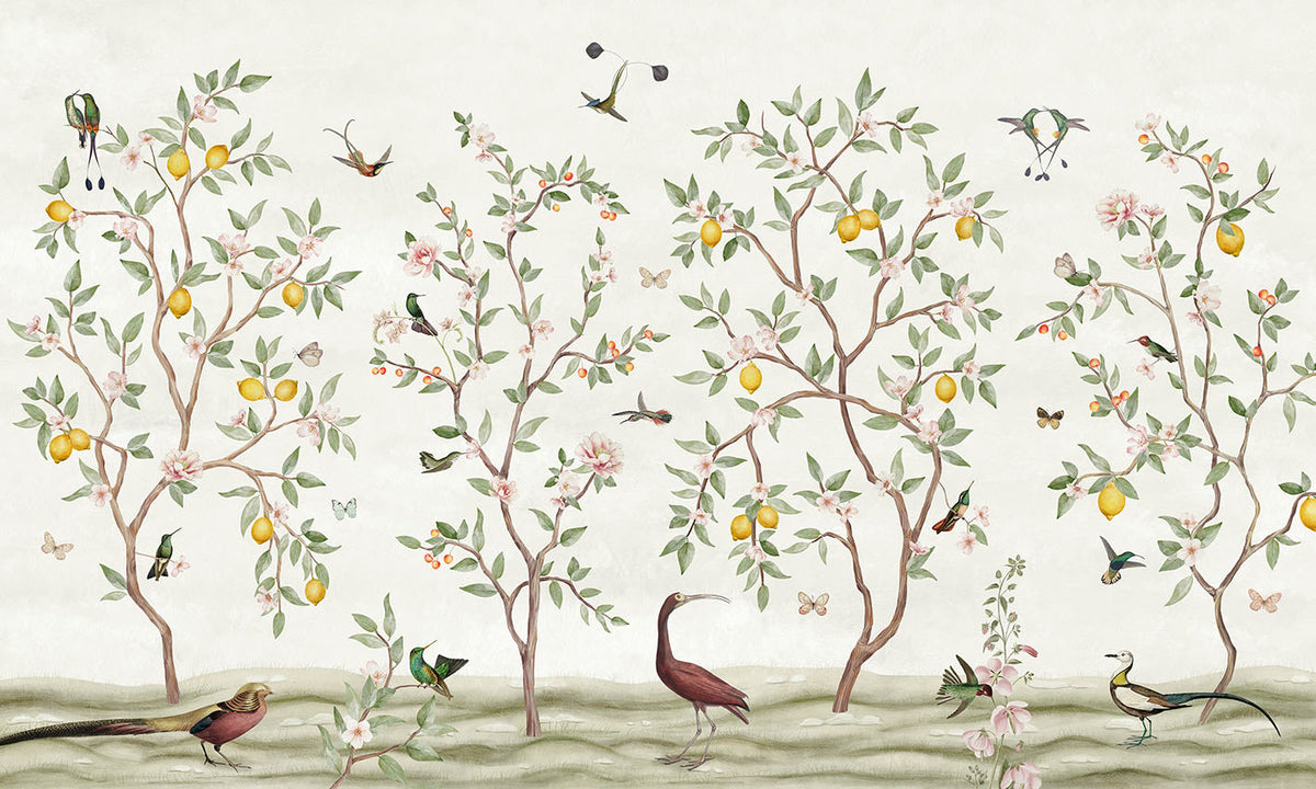 Lemon Tree Chinoiserie – White, letër murale – dizajni i plotë për personalizim