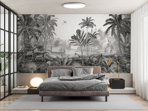 Leopard Landscape – B&W, letër murale në ambient – B&W- Bedroom 1