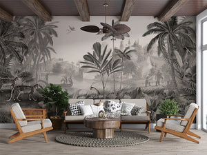 Leopard Landscape – B&W, letër murale në ambient – B&W- Living room 2