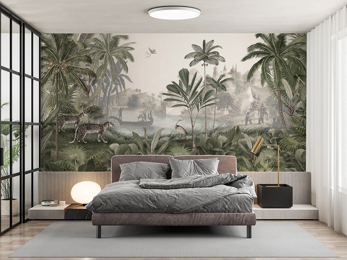 Leopard Landscape – Green, letër murale në ambient – Bedroom 1