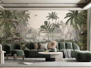 Leopard Landscape – Green, letër murale në ambient – Living room 1