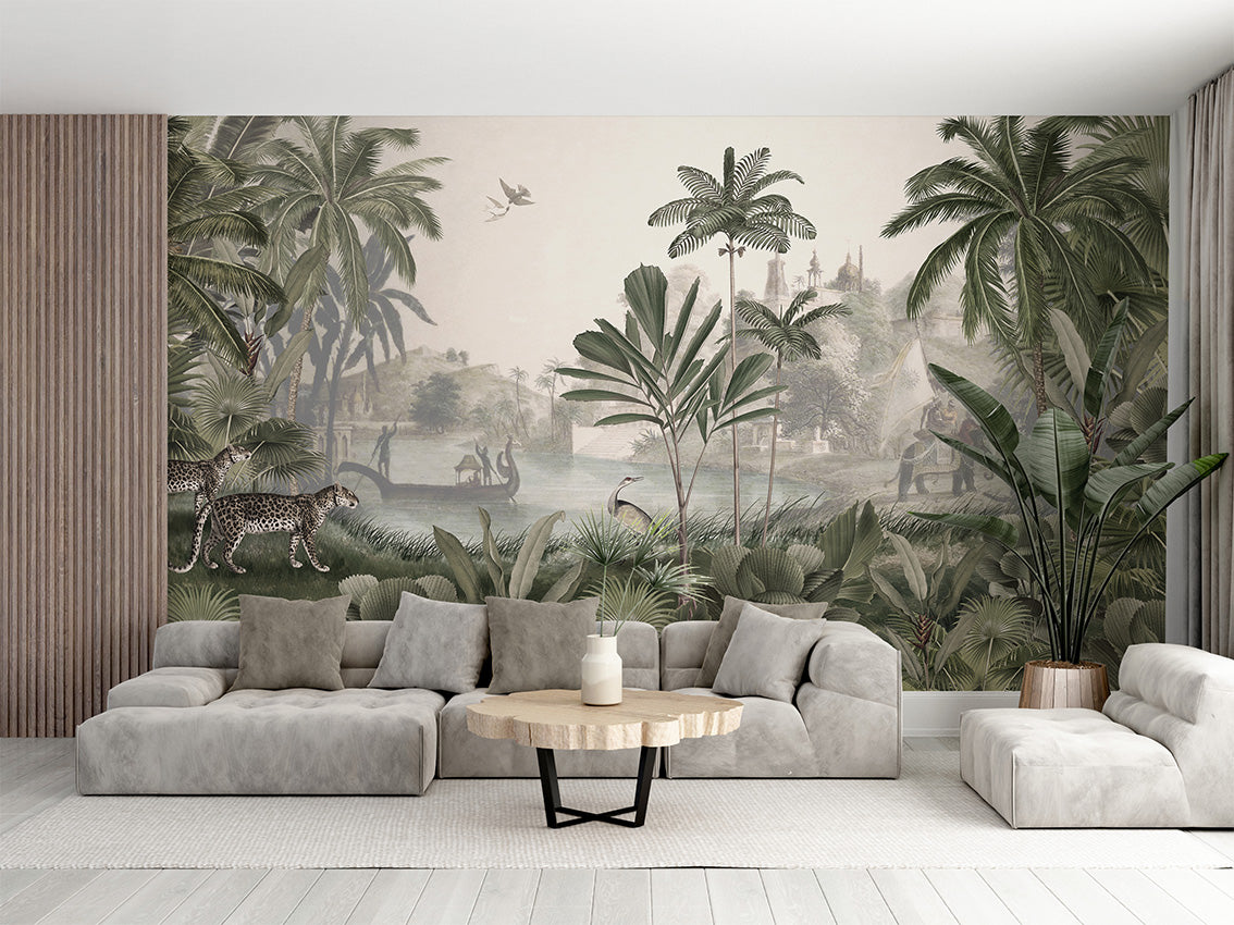 Leopard Landscape – Green, letër murale në ambient – Living room 2