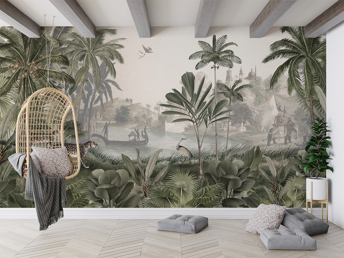 Leopard Landscape – Green, letër murale në ambient – Living room 3