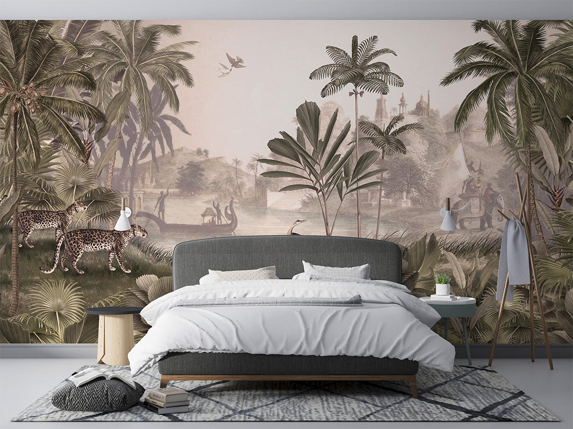 Leopard Landscape – Sepia, letër murale në ambient – Bedroom 1