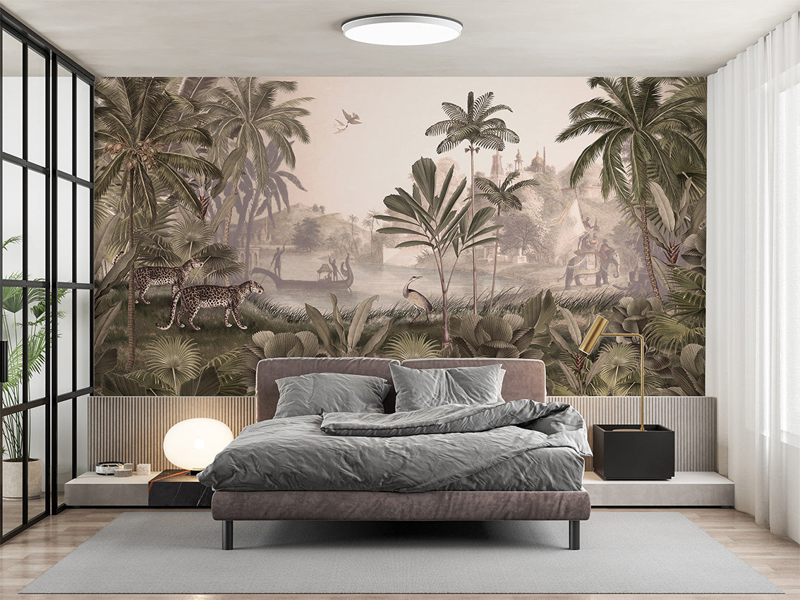 Leopard Landscape – Sepia, letër murale në ambient – Bedroom 2