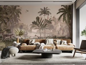 Leopard Landscape – Sepia, letër murale në ambient – Living room 2