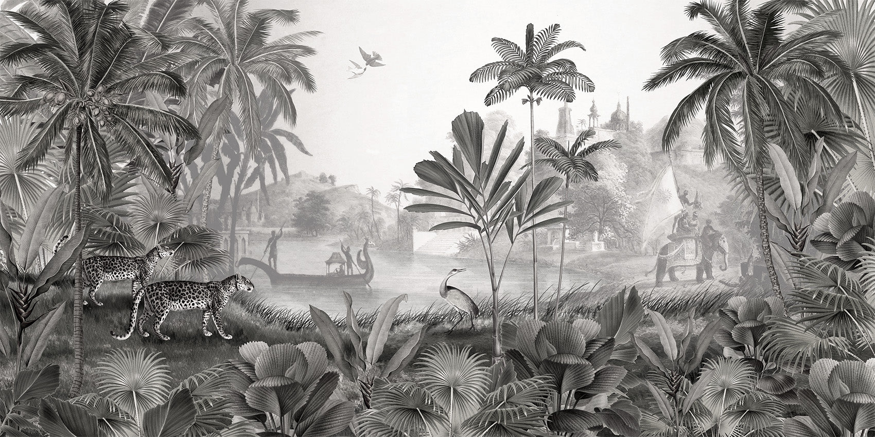 Leopard Landscape – B&W, letër murale – dizajni i plotë për personalizim