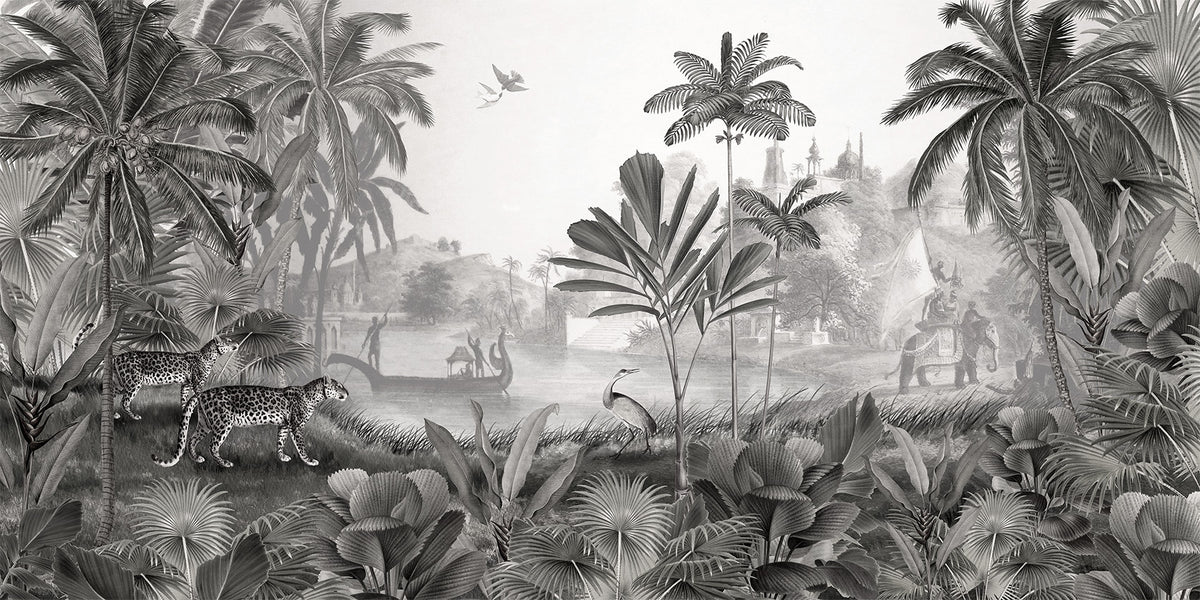 Leopard Landscape – B&W, letër murale – dizajni i plotë për personalizim