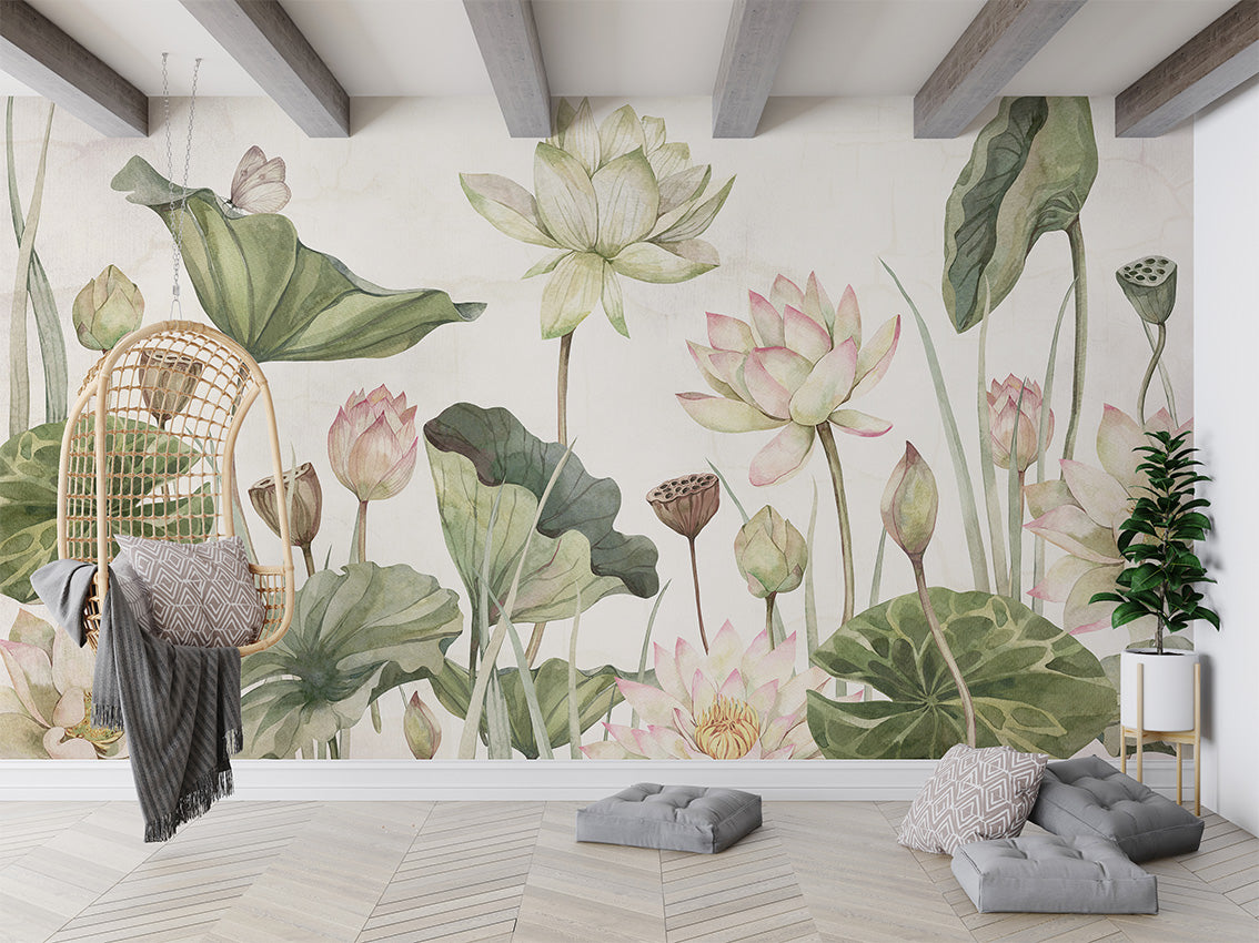 Lovely Water Lilies, letër murale në ambient – Living room 1