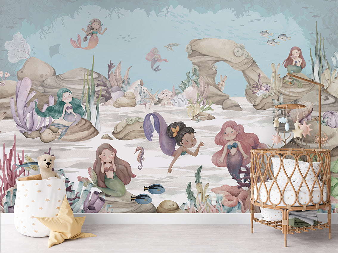 Mermaid Miracles – letër murale me sirena dhe korale, Crib rotan