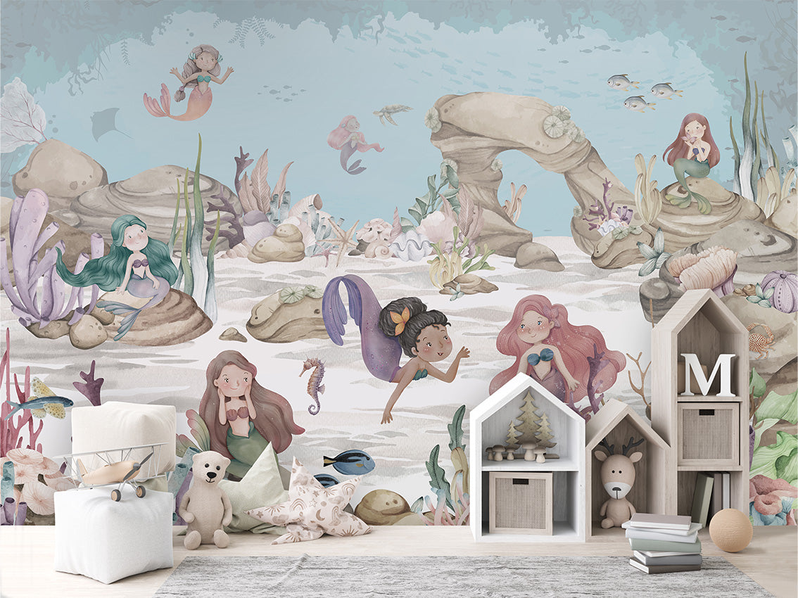 Mermaid Miracles – letër murale me sirena dhe korale, House cabinets