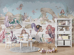 Mermaid Miracles – letër murale me sirena dhe korale, Table and cabinet