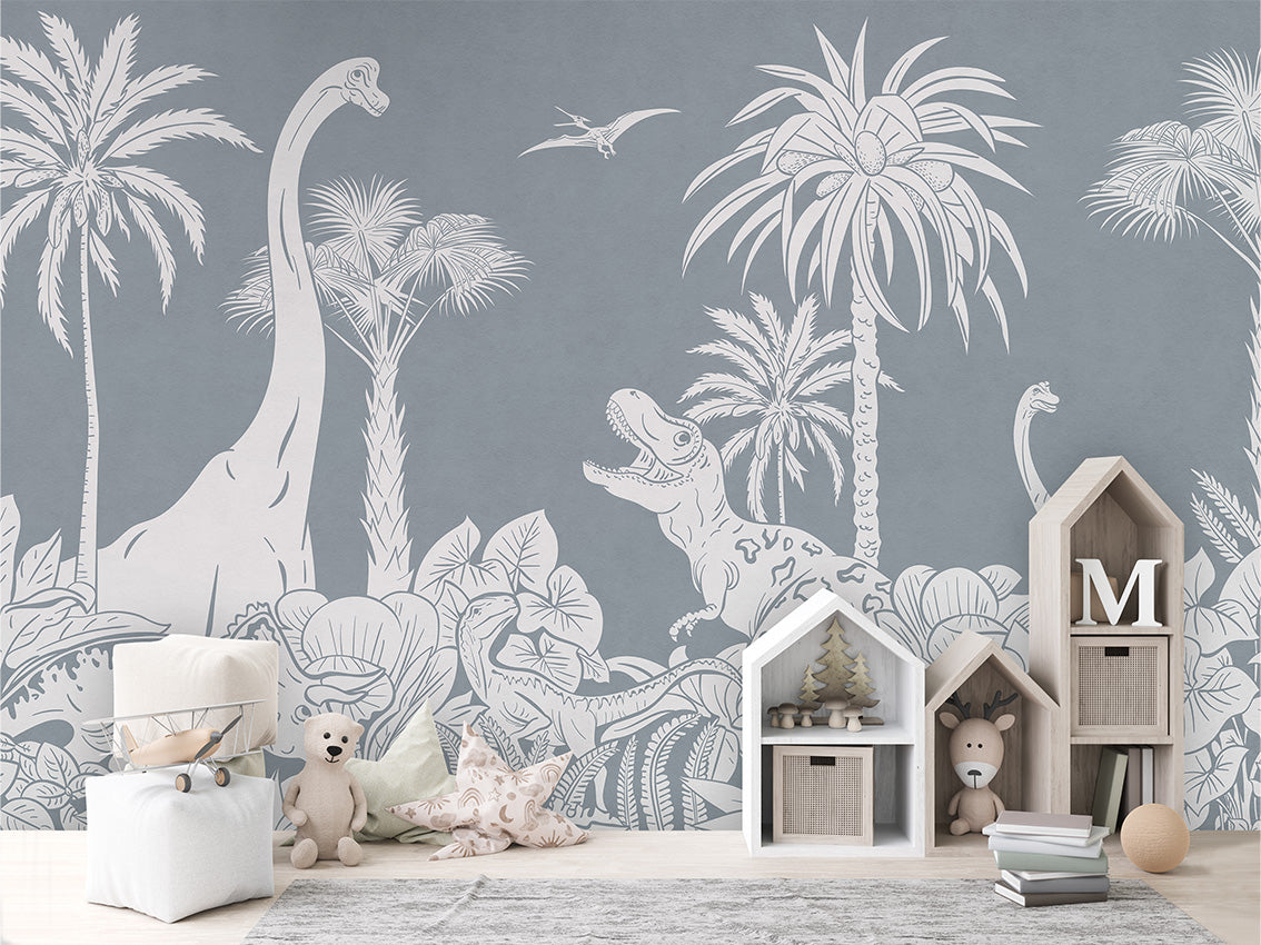 MONOCHROME DINO BLUE - Mural - House cabinets