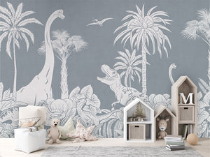 MONOCHROME DINO BLUE - Mural - House cabinets
