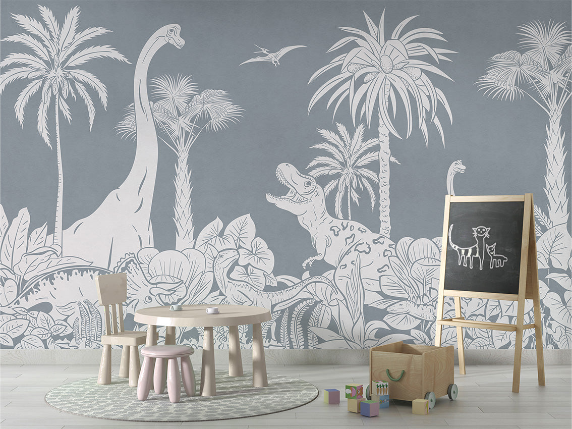 MONOCHROME DINO BLUE - Mural - School board