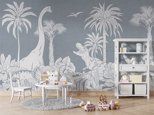 MONOCHROME DINO BLUE - Mural - Table and cabinet