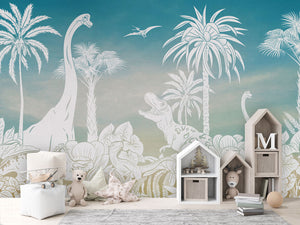MONOCHROME DINO BLUE SKY - Mural - House cabinets