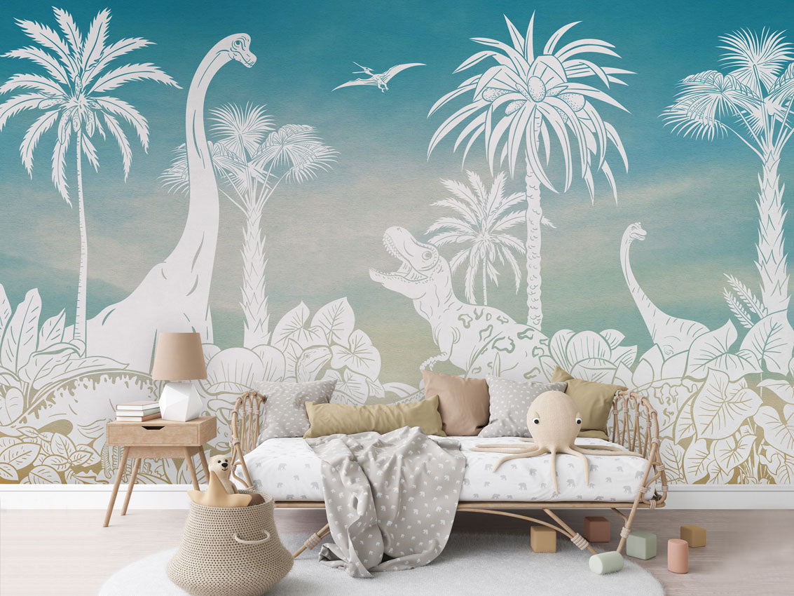 MONOCHROME DINO BLUE SKY - Mural - Rotan couch