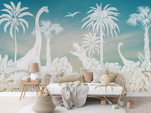 MONOCHROME DINO BLUE SKY - Mural - Rotan couch