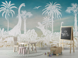 MONOCHROME DINO BLUE SKY - Mural - School board