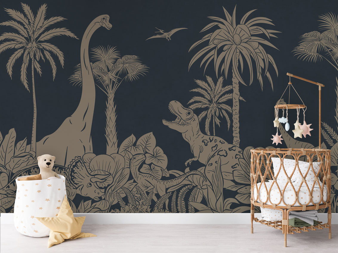 MONOCHROME DINO BLUE VINTAGE - Mural - Crib rotan