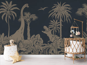 MONOCHROME DINO BLUE VINTAGE - Mural - Crib rotan