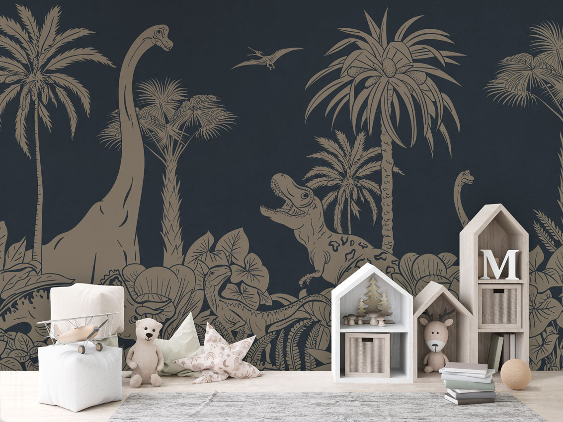 MONOCHROME DINO BLUE VINTAGE - Mural - House cabinets