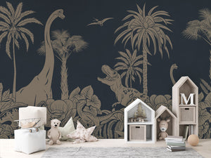 MONOCHROME DINO BLUE VINTAGE - Mural - House cabinets